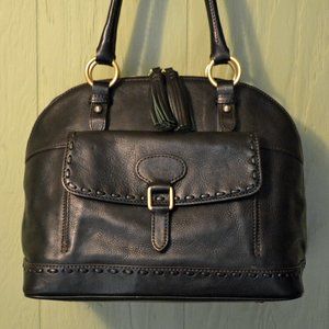 Dooney & Bourke Black Florentine Front Pocket Domed Satchel Leather Bag
